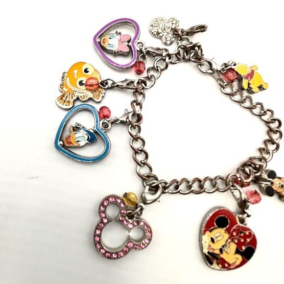 Disney Charm Bracelet Mickey Mouse Minnie Donald Pooh Crystal Enamel - Picture 4 of 7